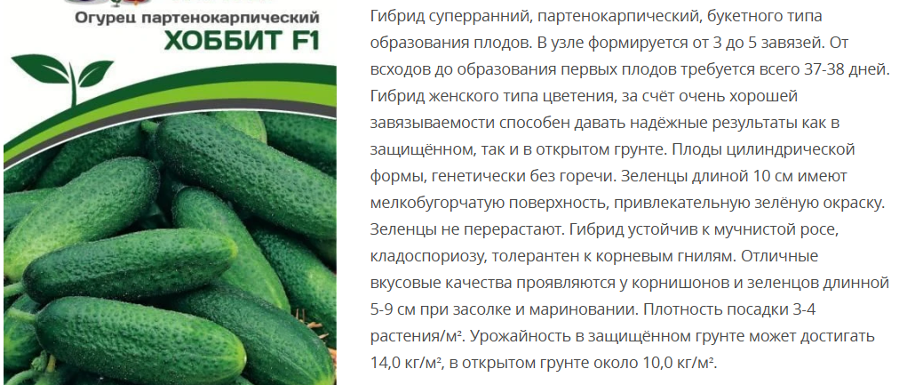 Огурец партенокарпический Хоббит F1 (1 упаковка-5шт)