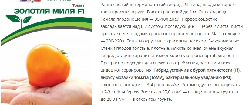 Томат Золотая Миля F1 ( 1 упаковка - 0,05гр)