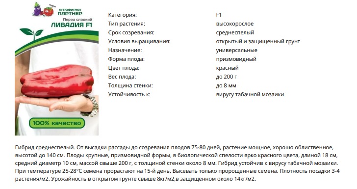 Перец сладкий Ливадия F1 (1 упаковка - 5 шт.)
