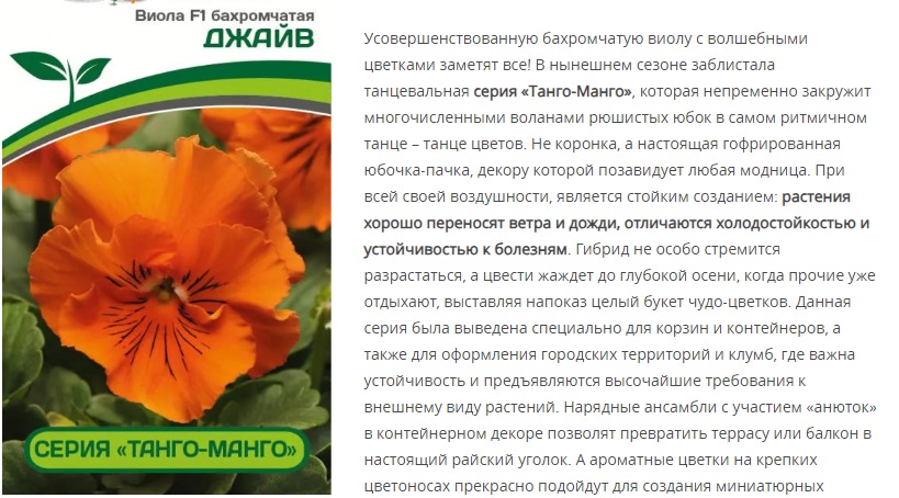 Виола бахромчатая "Танго-Манго" Джайв F1 (1 упаковка - 10 шт.)