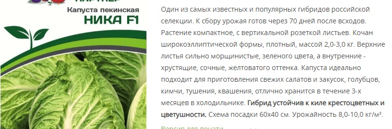 Капуста пекинская Ника F1 (1 упаковка - 0,5 гр.)