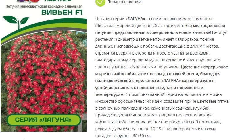 Петуния  "Лагуна" Вивьен F1 каскадно-ампельная (1 упаковка - 5 шт.)