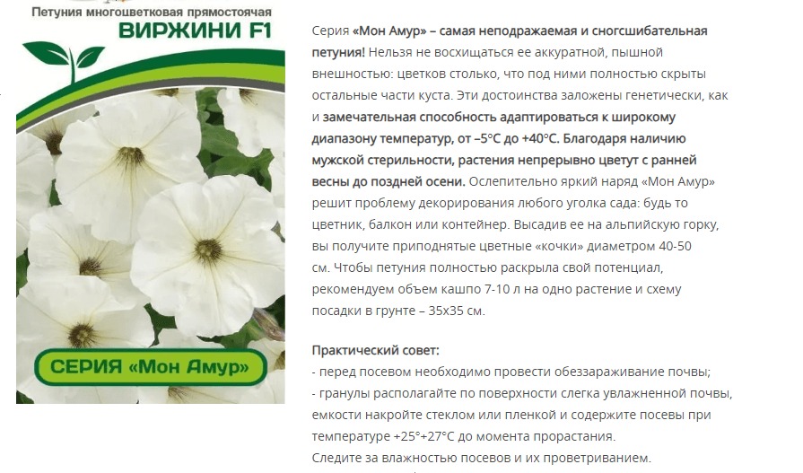 Петуния "Мон Амур" Виржини F1 прямостоячая белая с глазком (1 упаковка - 5 шт.)